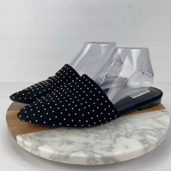 Steve Madden 9 Trace Studded Suede Black Leather Slip On Pointed Toe Trendy Mule - Picture 4 of 10